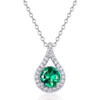 Emerald Halo Silver Pendant Necklace