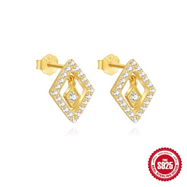 Gold-Tone Geometric Pavé Stud Earrings