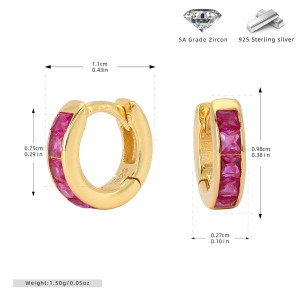 Gold Pink Zircon Huggie Earrings