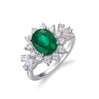925 Silver Emerald Center Halo Ring