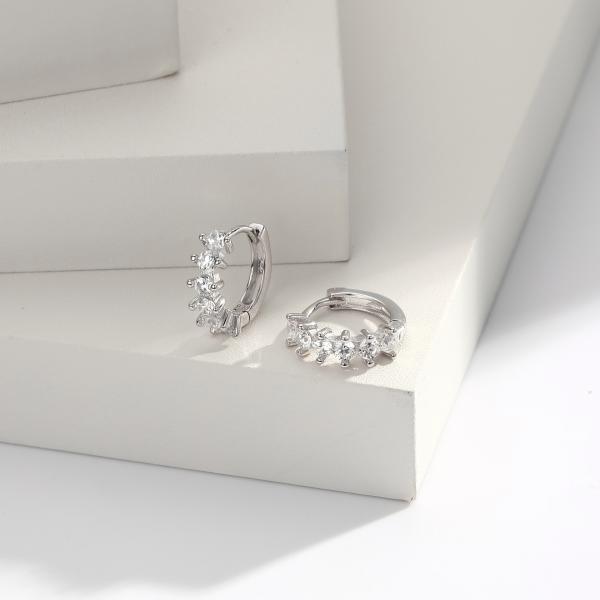 Silver Prong Set Huggie Earrings