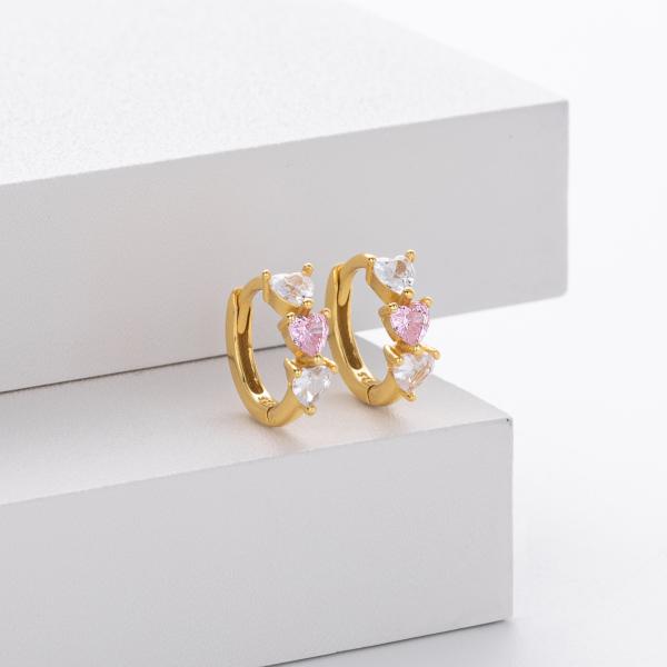 Gold Heart Cubic Zirconia Huggie Earrings