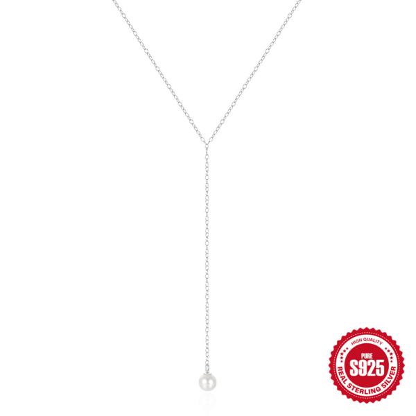 925 Silver Pearl Drop Lariat Necklace