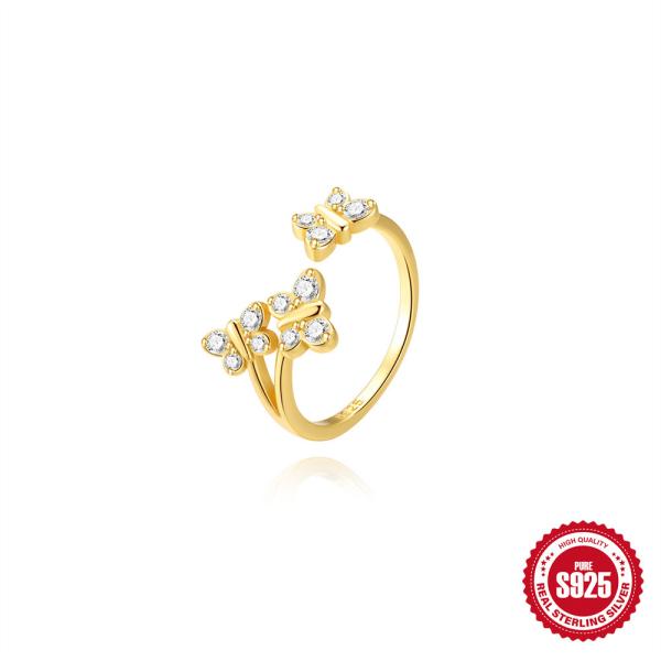 Gold-Finished Butterfly Motif Ring