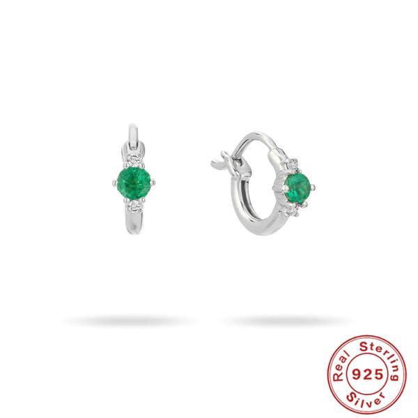 Sterling Silver Emerald Huggie Earrings