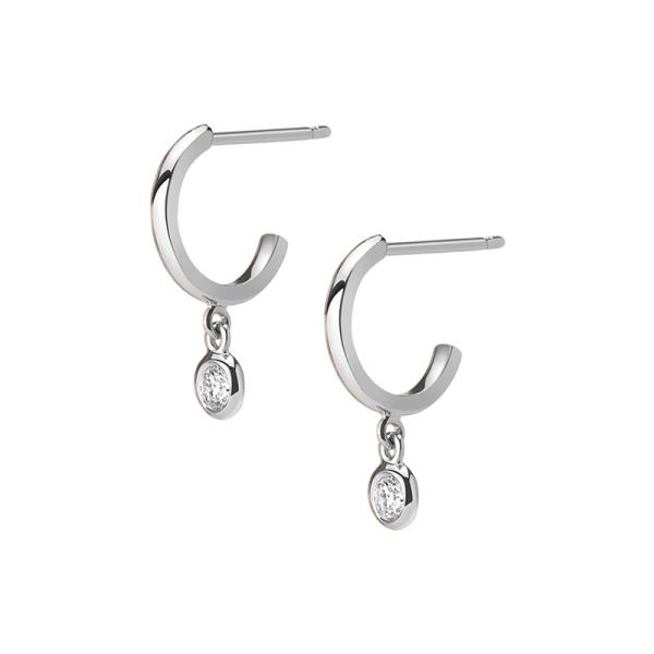 Silver Huggie Earrings with CZ Charm