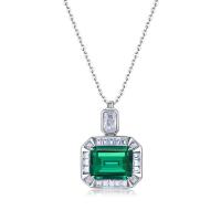 Emerald Geometric Silver Pendant Necklace