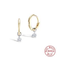 Two-Tone Silver Huggie Earrings with CZ Drop