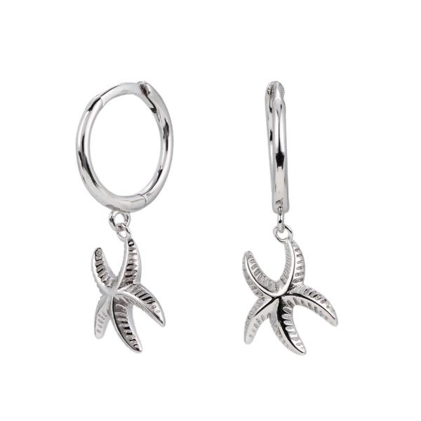 Silver Starfish Charm Huggie Earrings