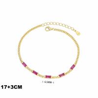 Gold Chain Bracelet with Pink Enamel
