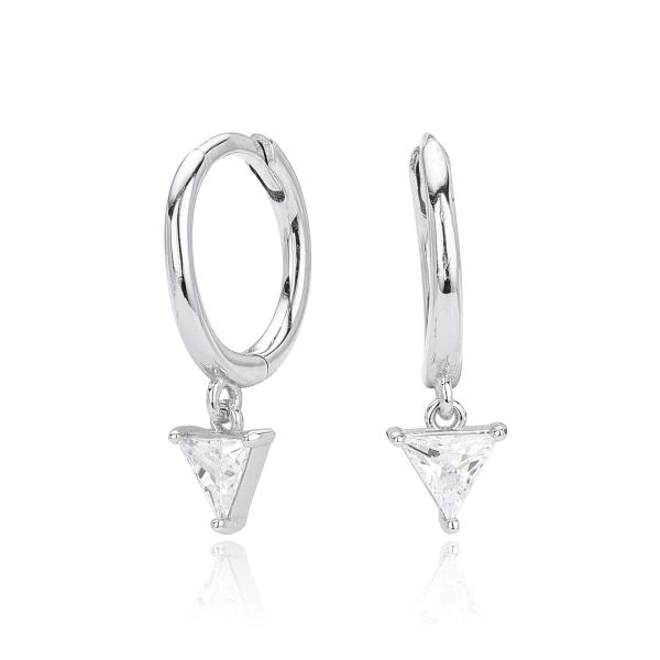 Silver Triangle Drop Huggie Earrings
