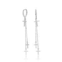 Cross Motif Silver Dangle Earrings