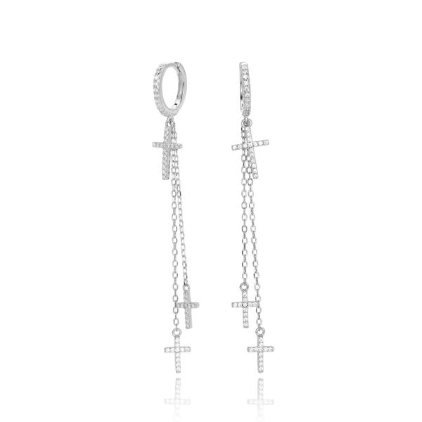Cross Motif Silver Dangle Earrings