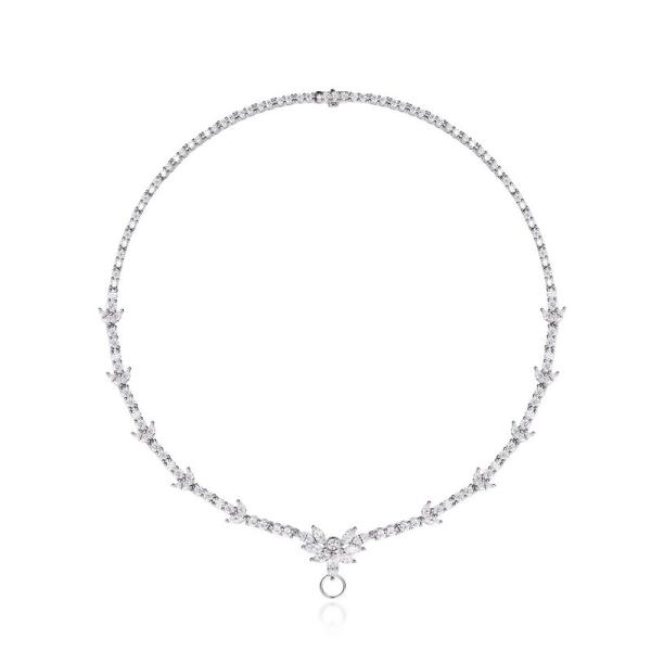 925 Silver Floral Motif Tennis Necklace