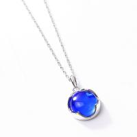 Silver Bezel Blue Glass Pendant Necklace