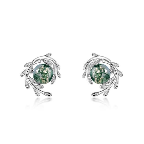 Silver Jade Floral Stud Earrings