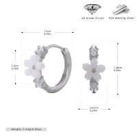 Silver Floral White Accent Hoop Earrings
