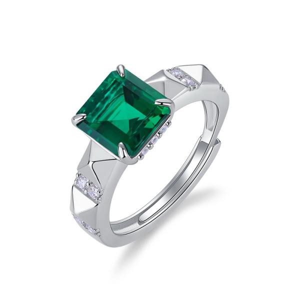 Emerald Silver Solitaire Ring