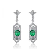 Emerald Silver Geometric Dangle Earrings
