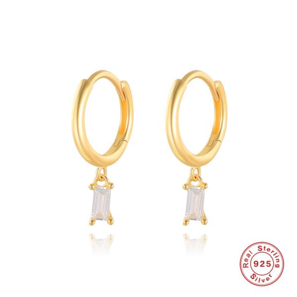 Gold-Plated CZ Drop Huggie Earrings