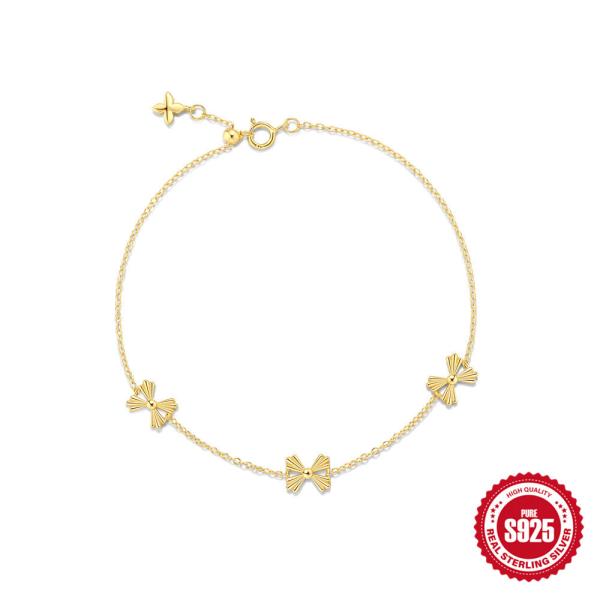 Gold-Finished Bow Motif Chain Bracelet