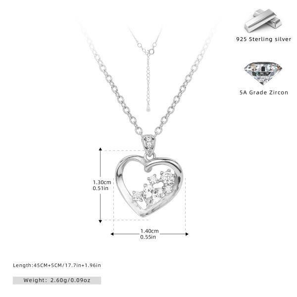 Silver Heart Zircon Pendant Necklace