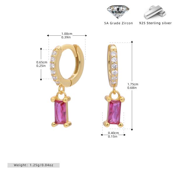 Gold Huggie Earrings with Red Zirconia Drop