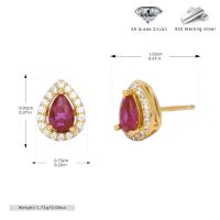 Gold Red Zircon Halo Stud Earrings
