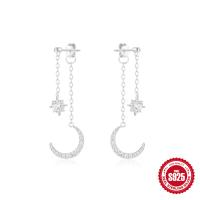 925 Silver Crescent Moon Pavé Drop Earrings