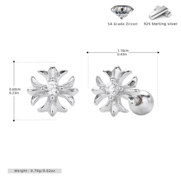 Silver Floral Zircon Stud Earrings