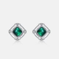 Silver Green Emerald Stud Earrings