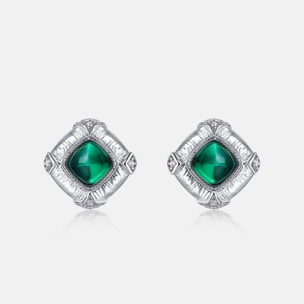 Silver Green Emerald Stud Earrings
