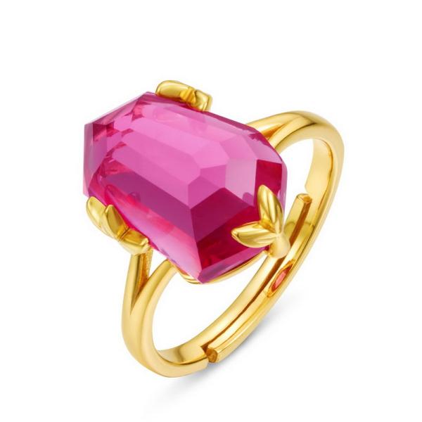 Gold Prong Pink Crystal Solitaire Ring