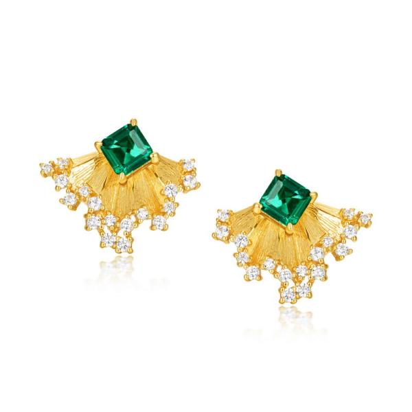 Emerald Gold Jacket Earrings