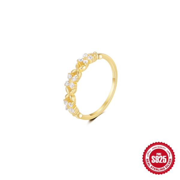 Gold-Plated Floral Cubic Zirconia Band