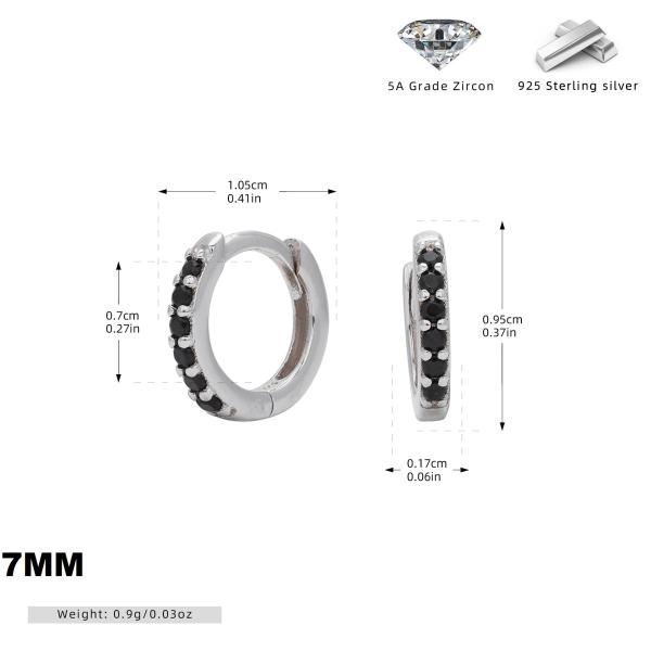 Medium Silver Black Zircon Huggie Earrings