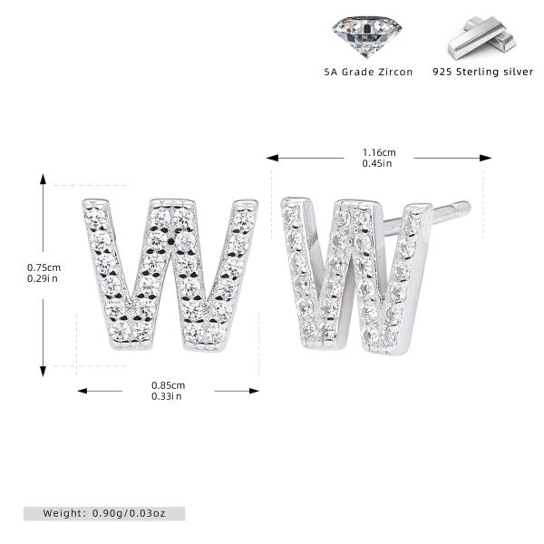 Silver Letter W Pavé Stud Earrings