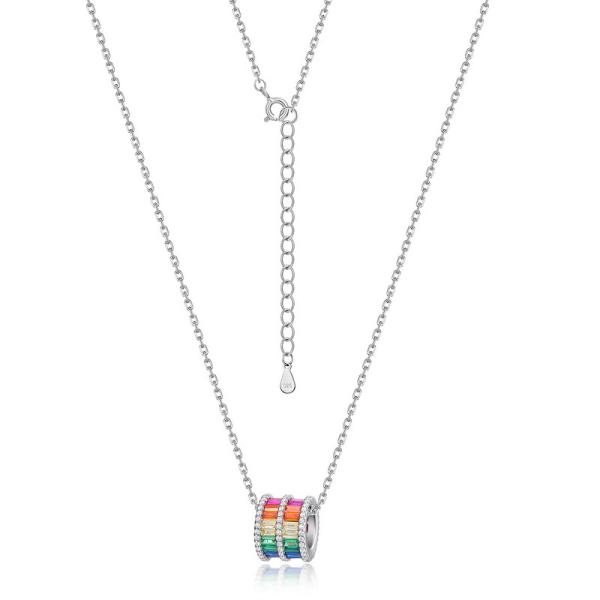 Rainbow Stone Silver Pendant Necklace
