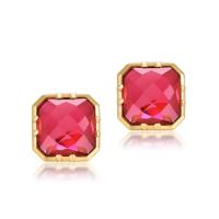 Red Glass Gold Prong Stud Earrings