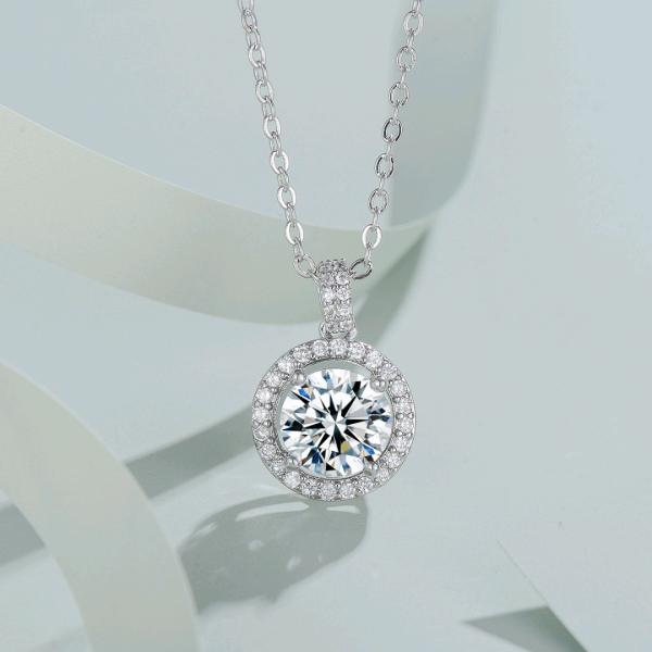 Sterling Silver Cubic Zirconia Halo Pendant Necklace
