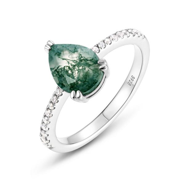 Sterling Silver Green Marbled Stone Ring