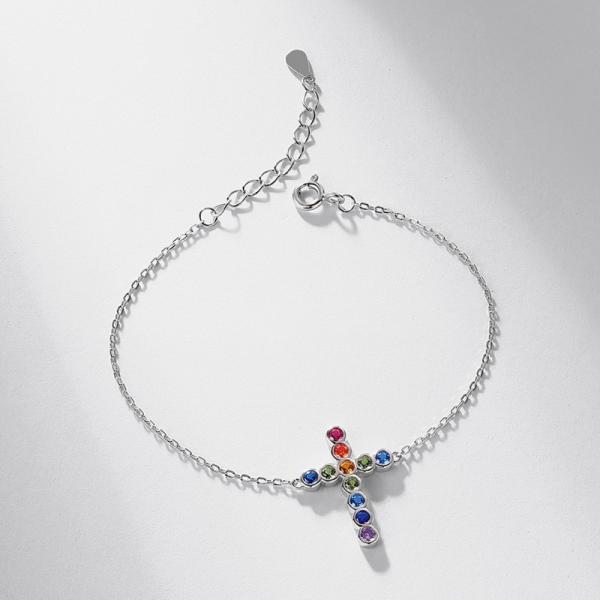 Silver Rainbow Cross Chain Bracelet
