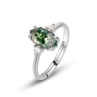 Silver Moss Agate Solitaire Ring