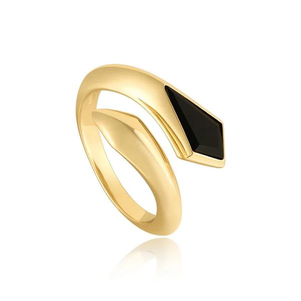 Gold Geometric Onyx Open Band Ring