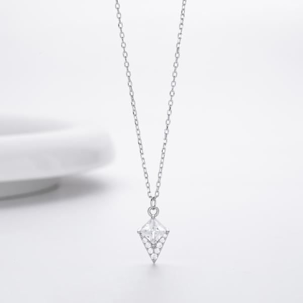 Silver Geometric Cubic Zirconia Pendant Necklace