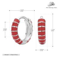 Red Enamel Silver Huggie Earrings