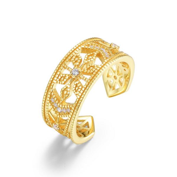 Gold-Tone Floral Pavé Cuff Bracelet