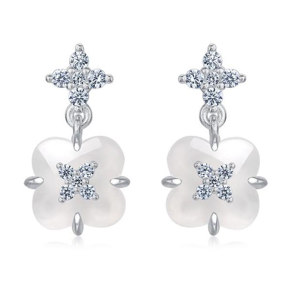 Floral Cubic Zirconia Silver Dangle Earrings