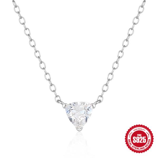 Sterling Silver Triangle Cubic Zirconia Pendant Necklace