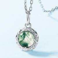Silver Leaf Motif Jade Pendant Necklace